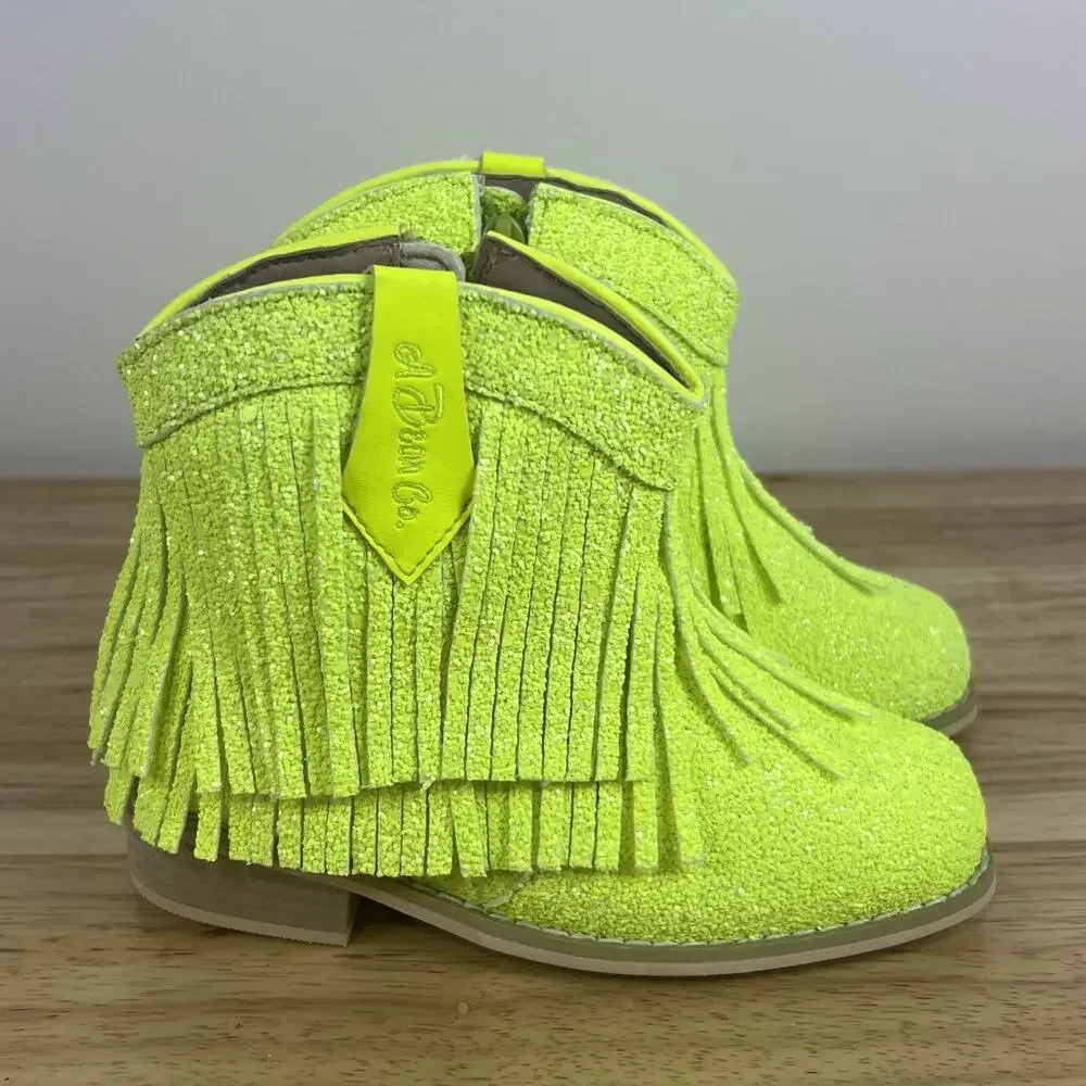 A Bear Co Girls Youth Size 12 Neon Yellow Sparkly Low Cut Cowgirl Boots NEW